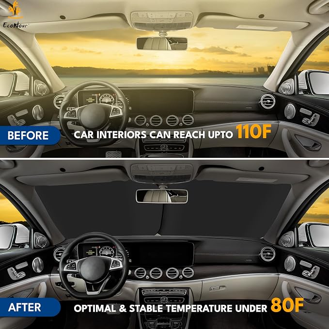 EcoNour 2-Piece Foldable Truck Window Sun Shade, Blocks UV Rays & Heat, Keeps Interior & Dashboard Cool, Durable Automotive Interior Accessory, Large Fit – (32.5" L x 36" W)