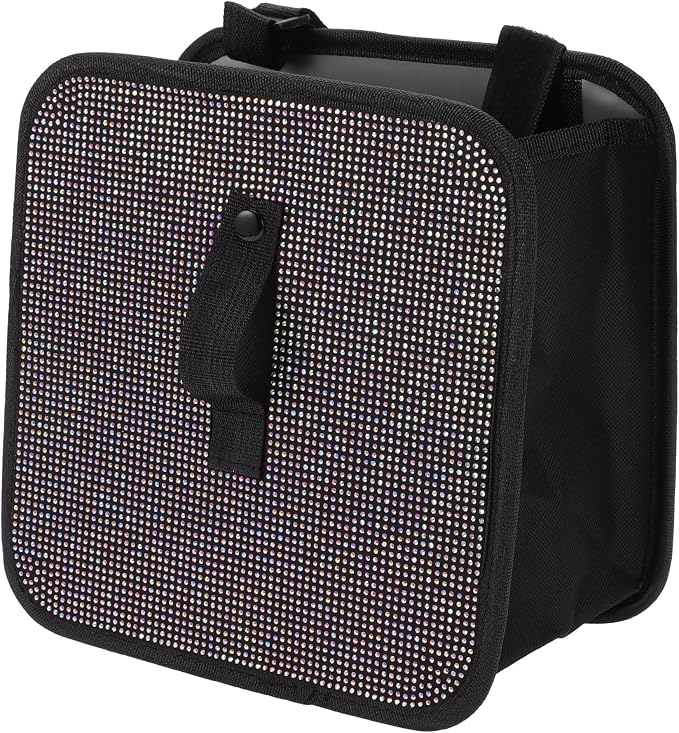 1 Pcs Universal Car Trash Can Hanging 9.1" Length 5.5" Width 9.1" Height Trash Bin Multicolor Fabric Rhinestone