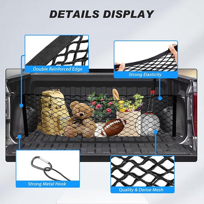 Karltys Truck Bed Cargo Net for Dodge Ram 1500 2019-2024 2025 2026, Envelope Style Pickup Truck Bed Tailgate Net for Ram 1500 Accessories, Heavy Duty Nylon Mesh Storage Netting Organizer with Hooks
