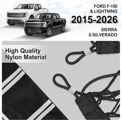 Amiss Truck Bed Cargo Net with Side Organizer, Compatible with Ford F-150 & Lightning 2015-2026, Portable Storage for Pickup Cargo and Heavy Duty Hook, Exterior Accessories for Car SUV Truck