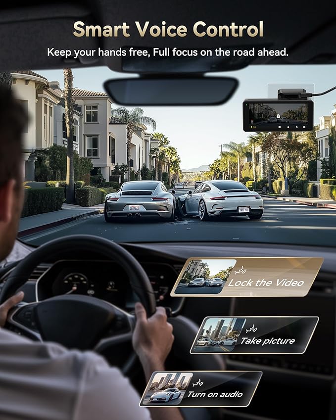REDTIGER Dual 4K Dash Cam with 256GB eMMC, STARVIS 2 IMX678 Front and Rear Dash Camera with Dual HDR, Voice Control, 4'' Touch Screen, Built-in 5.8GHz WiFi GPS, HDR Night Vision (F77 V2)