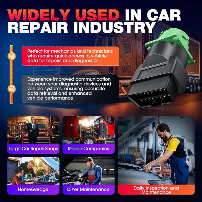 Autel Original OBD2 Male to Green J1939 Type 2 Female Adapter, 16pin OBDII to 9pin for Truck Freightliner Code Reader, ELD Tracker, Diagnostic Scanner Device, Plug and Play with High Speed