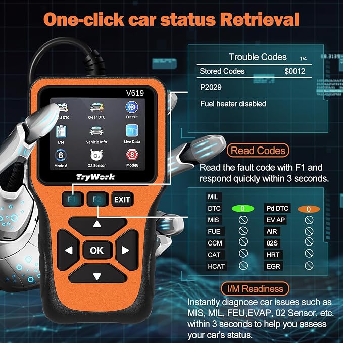 OBD2 Scanner Diagnostic Tool, Check Engine Code Reader with 35901 DTC Lookup, Mode 6 & 8, I/M Readiness for All OBDII Cars Since 1996 (Yellow)
