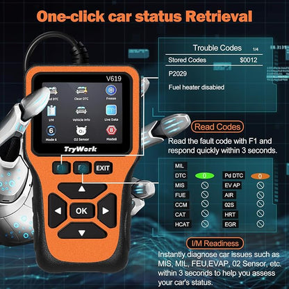 OBD2 Scanner Diagnostic Tool, Check Engine Code Reader with 35901 DTC Lookup, Mode 6 & 8, I/M Readiness for All OBDII Cars Since 1996 (Yellow)