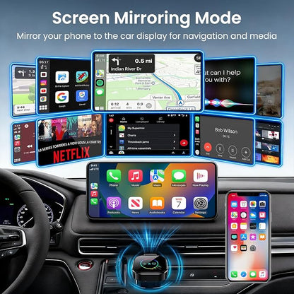 ELECROW Wireless CarPlay Adapter for iPhone＆Android - 3 in 1 Dual Band WiFi 2.4G/5G & Bluetooth 5.3 Airplay Mirror Link CarPlay Dongle with USB-A/Type-C Port, Plug & Play, OTA Update