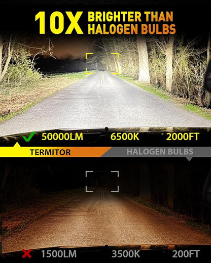 Termitor Latest H4 9003 Fog Light Bulb, HB2 Halogen for Off-road only | 50K Lumens, 6500K Daylight White, No Adapter Required, Easy Install, 70,000hrs+ Lifespan, IP68, 1: 1 size, Pack of 2