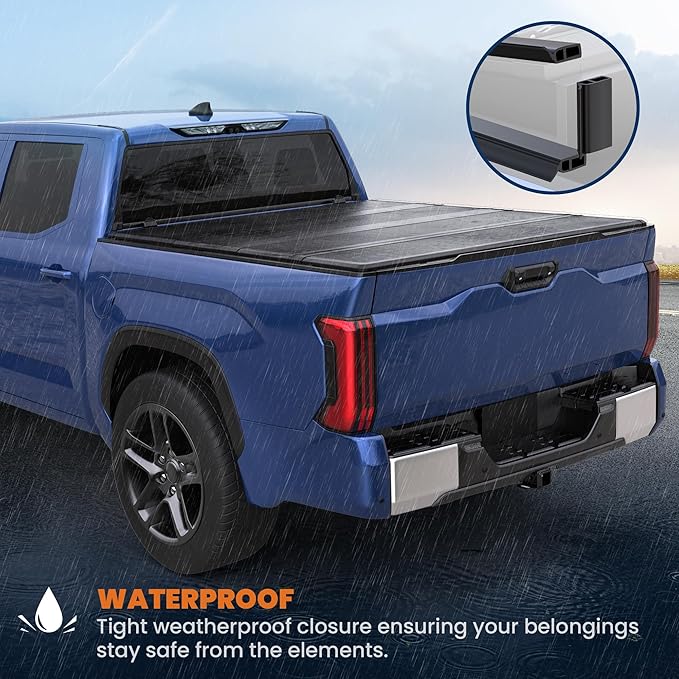 6.5FT Quad Fold Hard Truck Bed Tonneau Cover Compatible with 2000-06 Tundra | Toyota Tundra Fleetside Fiberglass Truck Bed Tonneau Cover Combination of Fiberglass and PP Honeycomb Design (78in)