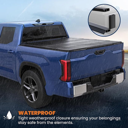 6.5FT Quad Fold Hard Truck Bed Tonneau Cover Compatible with 2000-06 Tundra | Toyota Tundra Fleetside Fiberglass Truck Bed Tonneau Cover Combination of Fiberglass and PP Honeycomb Design (78in)