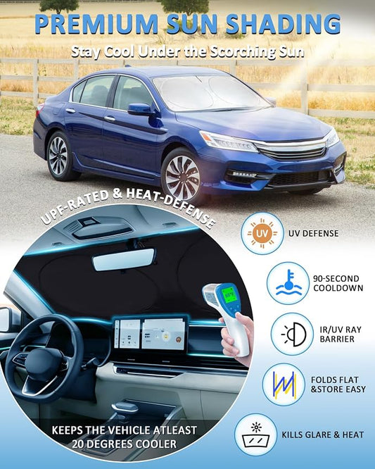 Sun Shade for Honda Accord 9th Gen 2013-2017 Windshield Sunshade fit Accord Accessories Front Window Cover Shield Car Sun Visor Screen Protector Block UV Ray Heat