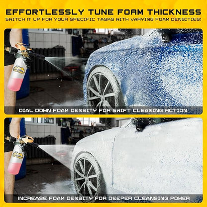 Foam Cannon Kit, 1L Bottle Snow Foam Cannon with 5 Pressure Washer Nozzle Tips, 1/4 Inch Quick Connector, Compatible with Gas Pressure Washers&Electric Pressure Washers