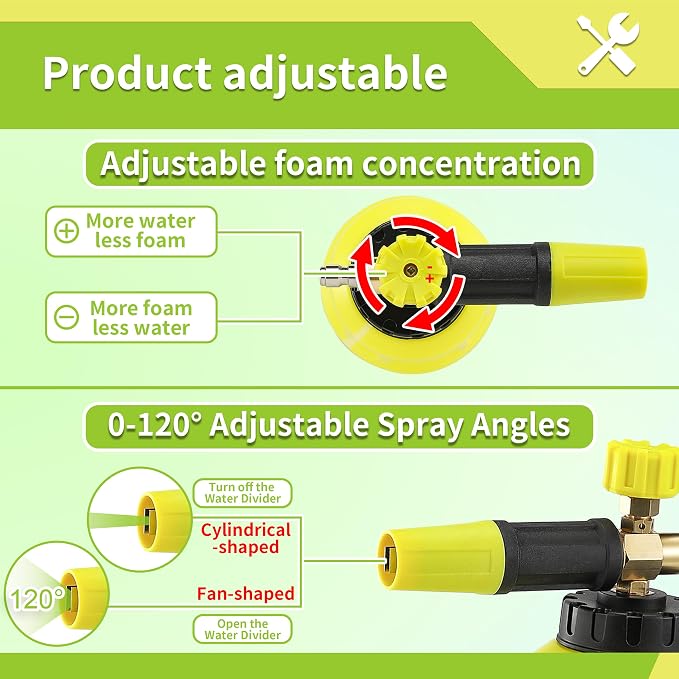 FIXFANS Foam Cannon with Replacement Adapter for Portland Husky Ryobi | Wide Neck Pressure Washer Snow Foam Lance, Heavy Duty Power Washer Foam Blaster, 1/4 Inch Quick Connector, 5 Nozzles, 1L