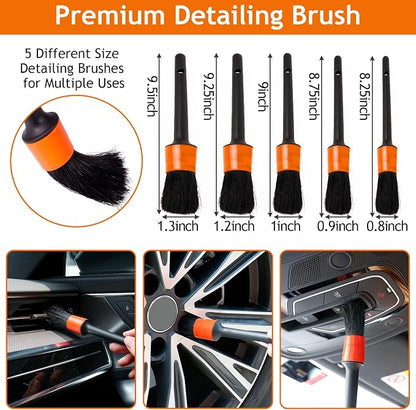 THINKWORK Windshield Cleaner Tool, Car Detailing Kit Interior, Car Cleaning Kit Interior and Exterior Detail Brush, Auto Supplies & Accessories for Men Women