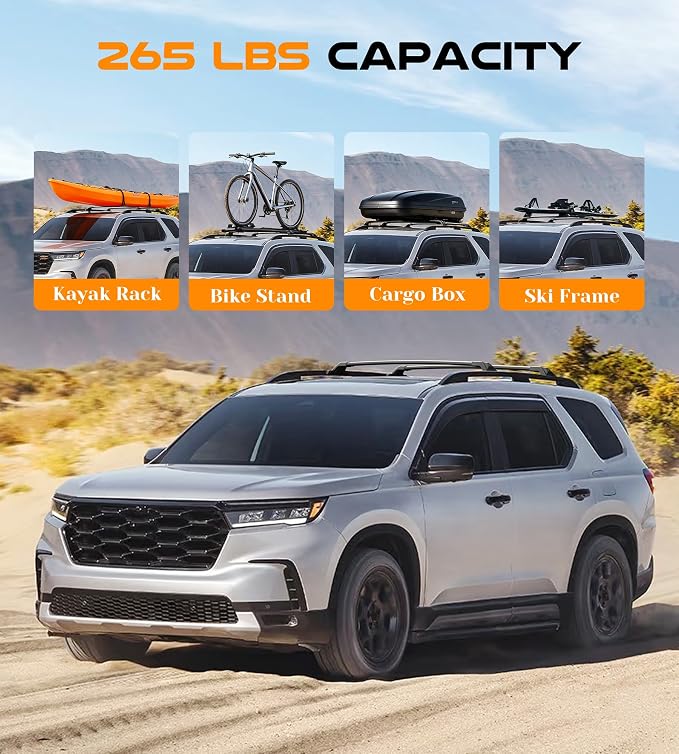 Aluminum Roof Rack Cross Bars with Lock Fit for 2023-2026 Honda Pilot (Not for LX, EX-L), 330lbs Crossbars Anti-Wobble & Wind Noise Reduction Heavy Duty Cargo Carrier Accessories