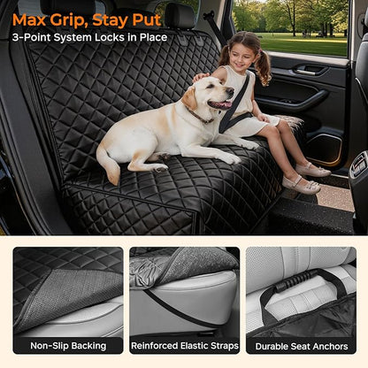 URPOWER Dog Car Seat Cover for Back Seat - Waterproof Non-Slip Car Seat Protector for Dogs Pet, Scratchproof Back Bench Seat Covers for Full-Size SUVs & Pickup Trucks, Black
