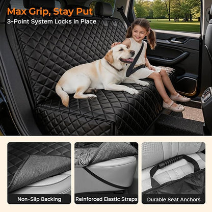 URPOWER Dog Car Seat Cover for Back Seat - Waterproof Non-Slip Car Seat Protector for Dogs Pet, Scratchproof Back Bench Seat Covers for Compact Cars Small SUVs, Black
