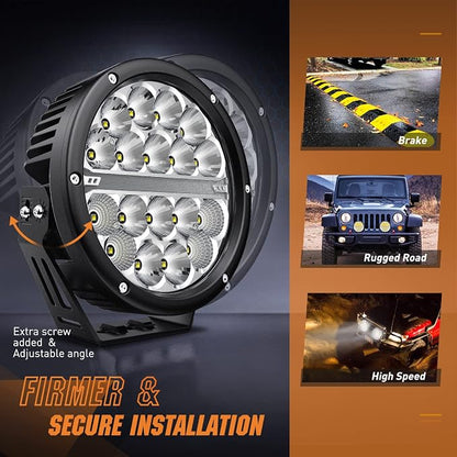 Nilight 7 Inch Round LED Offroad Driving Lights with DRL 2 PCS 90W 9850LM IP68 Spot Flood Combo Work Light w/ 12AWG DT Connector Wiring Harness Kit for 4x4 Truck ATV UTV SUV