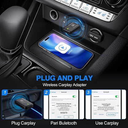 CarPlay Adapter, Convert Wired to Upgrade USB Wireless CarPlay Adapter for Wireless Control Plug and Play Compatible with Cars from 2016 and Apple iPhone iOS 10+,Black