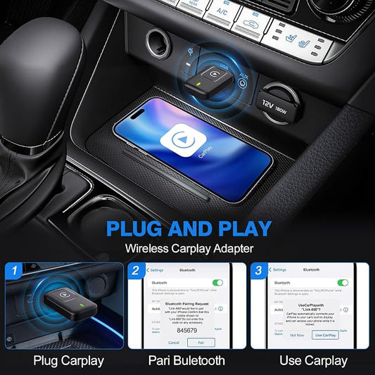 CarPlay Adapter, Convert Wired to Upgrade USB Wireless CarPlay Adapter for Wireless Control Plug and Play Compatible with Cars from 2016 and Apple iPhone iOS 10+,Black