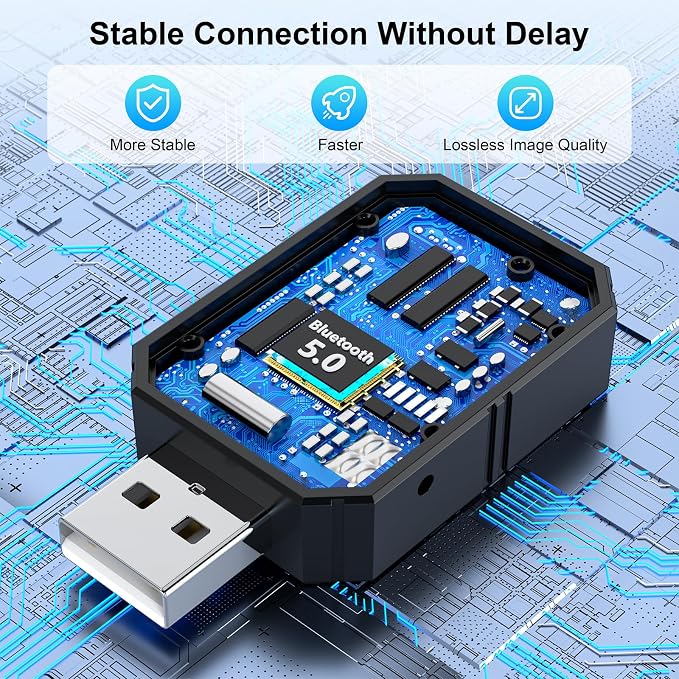 2-in-1 Wireless CarPlay and Android Auto Adapter, CarPlay Dongle Converts Wired to Wireless, Mini USB Design for Cars with Built-in Wired Apple CarPlay, Plug & Play, Auto-Connect for iPhone & Android