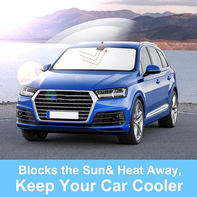 TINGLU Sun Shade for Audi Q7 2007-2015 Accessories Windshield Sun Shade Window Shade UV Rays Protection Sun Visor Cover with Steering Wheel Sunshade Storage Bag