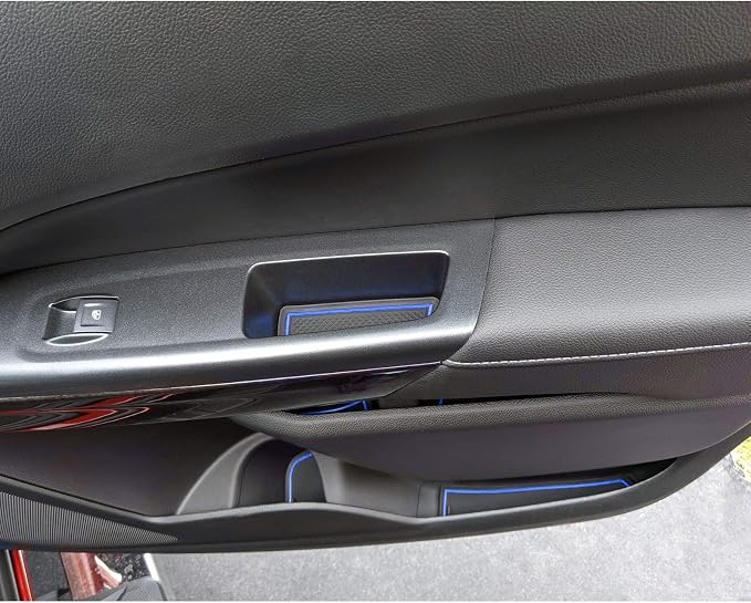 JDMCAR Custom Liner Accessories Compatible with Chevy Colorado/GMC Canyon 2015-2021 2022, Console, Door Pocket, and Cup Holder Rubber Mats 26-PC Set (Crew Cab, Blue Trim)