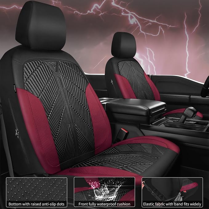 CAR PASS Waterproof Black Red Car seat Covers Front Seat Covers Neoprene Wetsuit,All-Weather Non-Slip Durable,Universal Fit for SUV Sedan Truck Automotive,Armrest Airbag Compatible,Emboss Black Red
