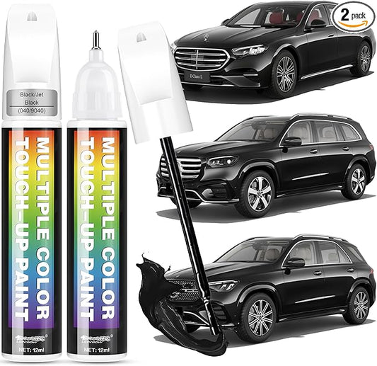 [2-PACK] Compatible with Mercedes-Benz Touch Up Paint[Black/Jet Black(040/9040)]-Exact OEM Match Equivalent,Fast Drying Mula,Eco Friendly Scratch Repair Kit Deep Scratches