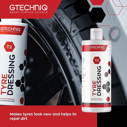 Gtechniq - Wheel Care Kit T2 Tyre Dressing for Car Tyre Shine + W6 Iron and General Fallout Remover for Cars