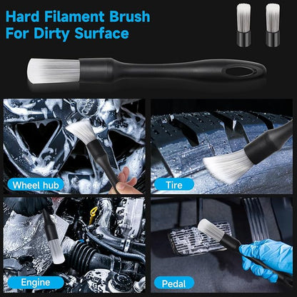 9 Pcs Car Detailing Brush Set No Scratch for Clean Interior or Exterior, Dashboard, Air Vent, Leather Seats, Emblems, Tires, Engine Bay (6 PCS Replacement Brush Head)