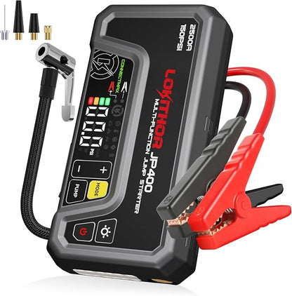 LOKITHOR JP400 Jump Starter with Air Compressor, 2500A 12V Car Battery Jumper Starter Portable (8.5L Gas/6.5L Diesel) Jump Box for Car Battery with ConnectMax, 150PSI Tire Inflator, Jumper Cables