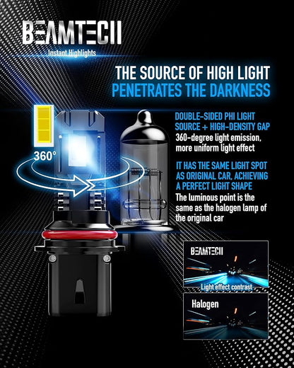 BEAMTECH Bulb, 9007 Fog Light Bulbs Powersports Light Bulb Fanless in Line 6500K Pack of 2