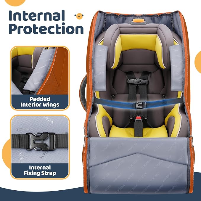 YOREPEK Carseat Travel Bag for Airplane, Large Carseat Bag Compatible with Chicco, Britax, Nuna Rava, Heavy Duty Car Seat Carrier for Airport, Padded Car Seat Backpack, Orange