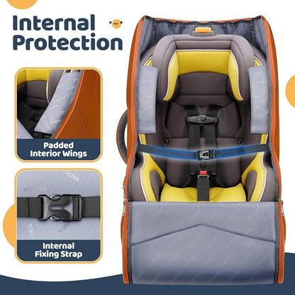 YOREPEK Carseat Travel Bag for Airplane, Large Carseat Bag Compatible with Chicco, Britax, Nuna Rava, Heavy Duty Car Seat Carrier for Airport, Padded Car Seat Backpack, Orange
