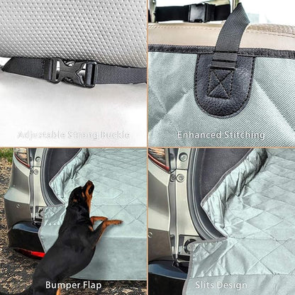 F-color SUV Cargo Liner for Dogs, Water Resistant Pet Cargo Cover Dog Seat Cover Mat for SUVs Sedans Vans with Bumper Flap Protector, Non-Slip, Large Size Universal Fit, Grey