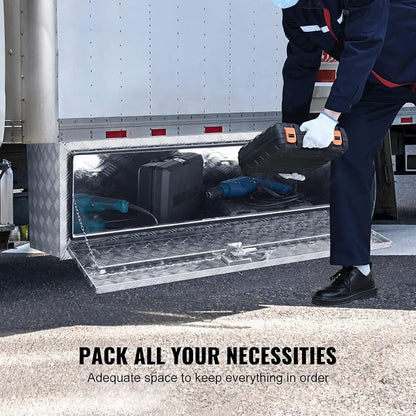 VEVOR Underbody Truck Box, 60"×17"×18" Pickup Storage Box, Heavy Duty Aluminum Diamond Plate Tool Box with Lock and Keys, Waterproof Trailer Storage Box with T-Handle Latch for Truck, Van, Trailer