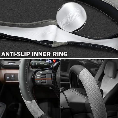 Steering Wheel Cover for Dodge 1989-2011 RAM 1500 2500 3500, Charger, Durango, Challenger - Rugged Durability & Interior Upgrade for Dodge 14.5-15 inch (Gray-Standard Size)