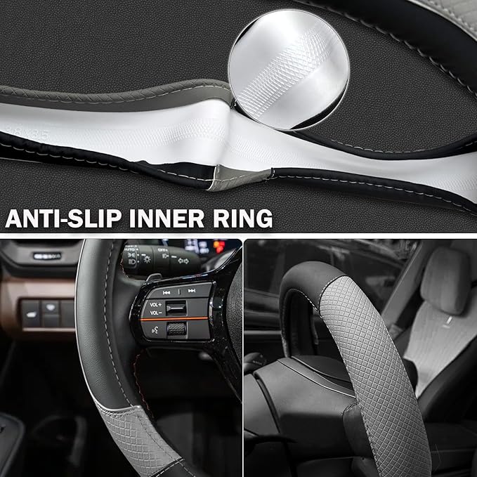 Steering Wheel Cover for Dodge RAM 1500, 2500, 3500 - Premium Microfiber Leather Auto Car Accessory with Non-Slip Grip, Rugged Durability & Interior Upgrade, 15.5-16 inch (Gray-Large Size)