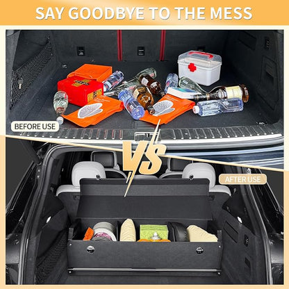 Trunk Organizer for SUV, Collapsible Leather Trunk Organizer for Car with Lid Car Storage for Sedans, Truck, Van, Jeep (Black, 37 x 11.4 x 12.2in)