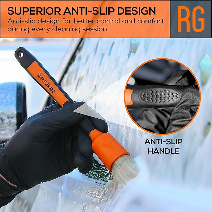 Suds Lab Detailing Brush with Rubberized Bristles, Car Detailing Wheel Brush Rim Cleaner 2 Pack