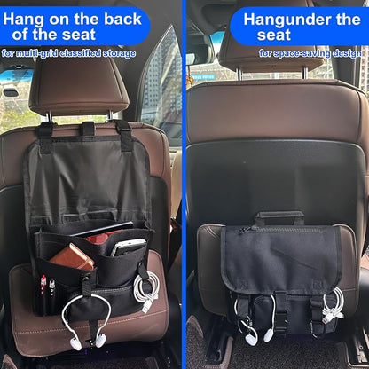 Black Car Seat Organizer, Multi-Pocket Storage, Headrest Hooks Mount, Vehicle Backseat Organizer,with a detachable small storage bag.