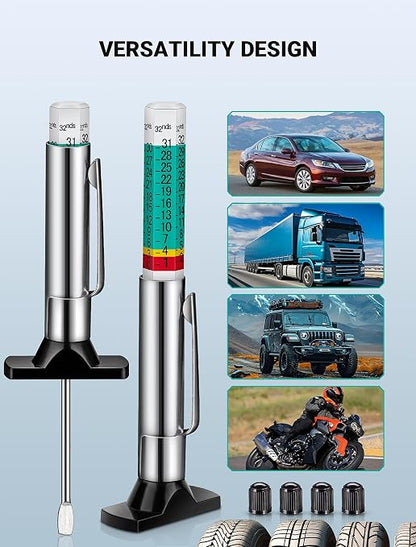 LUMITECO 3-Pack Tire Tread Depth Gauge, Color Coded Tire Tread Gauge in 1/32 Inch, Efficient Tread Depth Gauge 32nds Tire Measure Tool Depth for Car, Semi Truck Tire Wear Tread Checker