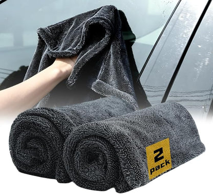 2-Pack Double-Twist Pile Microfiber Towels for Cars 1300 GSM Car Drying Towels (15.75" x 15.75") Ultra Absorbent Microfiber Towel, Streak-Free & Scratch-Free Car Cleaning Supplies with Edgeless Design
