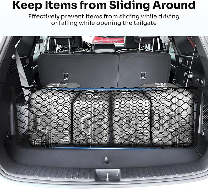 Canvcle Trunk Cargo Net for 2021-2025 2026 Kia Sorento Accessories Envelope Style Mesh Trunk Net Organizer and Storage Stretchable Adjustable Elastic Nylon Rear Cargo Netting with Hooks