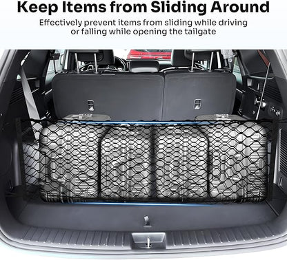 Canvcle Trunk Cargo Net for 2021-2025 2026 Kia Sorento Accessories Envelope Style Mesh Trunk Net Organizer and Storage Stretchable Adjustable Elastic Nylon Rear Cargo Netting with Hooks