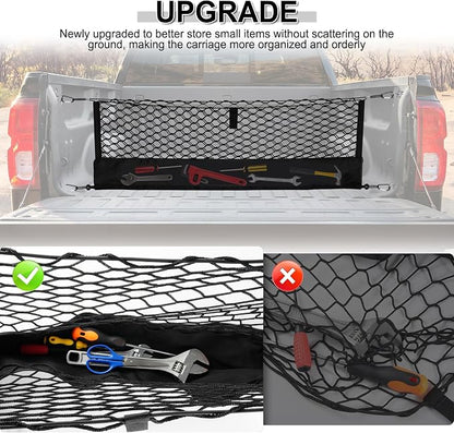 Amiss Truck Bed Cargo Net with Bottom Organizer, Compatible with Toyota 4Runner 2010-2024, Portable Storage for Pickup Cargo and Heavy Duty Hook, Exterior Accessories for Car SUV Truck