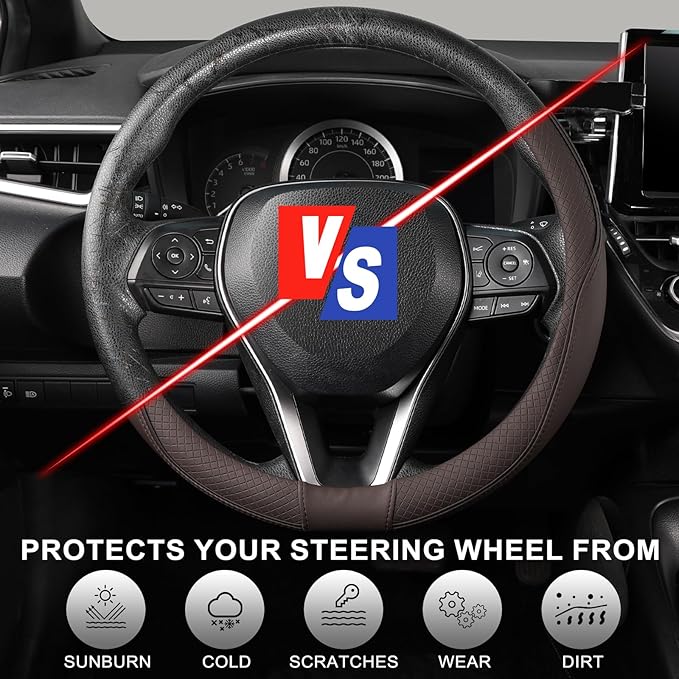 SEG Direct Steering Wheel Cover 14.5-15 inch (37-39 cm) Medium Size, Microfiber Leather, Non-Slip Comfortable Grip, Fits Cars Trucks SUVs, Chocolate Brown