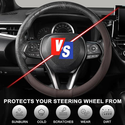 SEG Direct Steering Wheel Cover 14.5-15 inch (37-39 cm) Medium Size, Microfiber Leather, Non-Slip Comfortable Grip, Fits Cars Trucks SUVs, Chocolate Brown