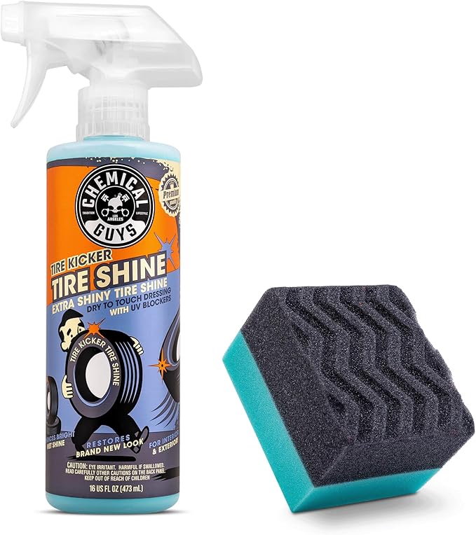 Chemical Guys Tire Kicker Extra Glossy Tire Shine Spray, 16 fl oz | Includes foam applicator; works on rubber, vinyl and plastic; for cars, trucks, motorcycles, RVs and more
