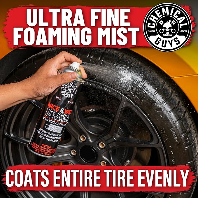 Chemical Guys Nice and Wet Tire Shine (Aerosol) (2 Pack) – High Gloss Tire Dressing Spray for Black Shine & Water-Based Protection