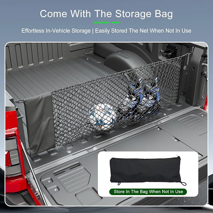 xipoqix Truck Bed Cargo Net 49.21 x 18.11 Inch Compatible with 2015-2026 Ford F150 Truck Bed Organizer Mesh Net Replacement for 2015-2026 Ford F-150 Accessories